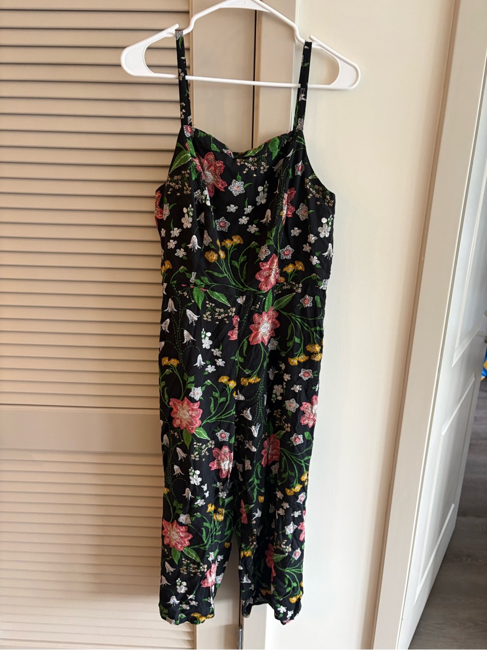Old Navy Black Floral Smocked Jumpsuit with Pink & Yellow Flowers * Size Large